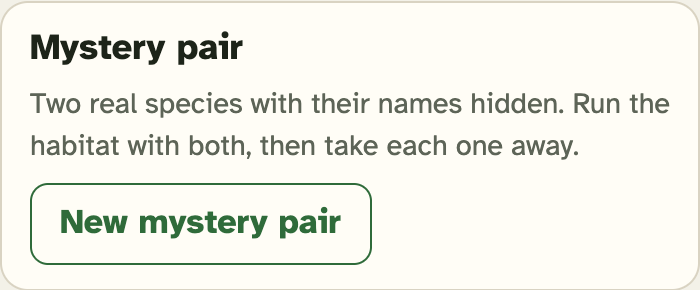 The Mystery pair box in the lab, with a New mystery pair button